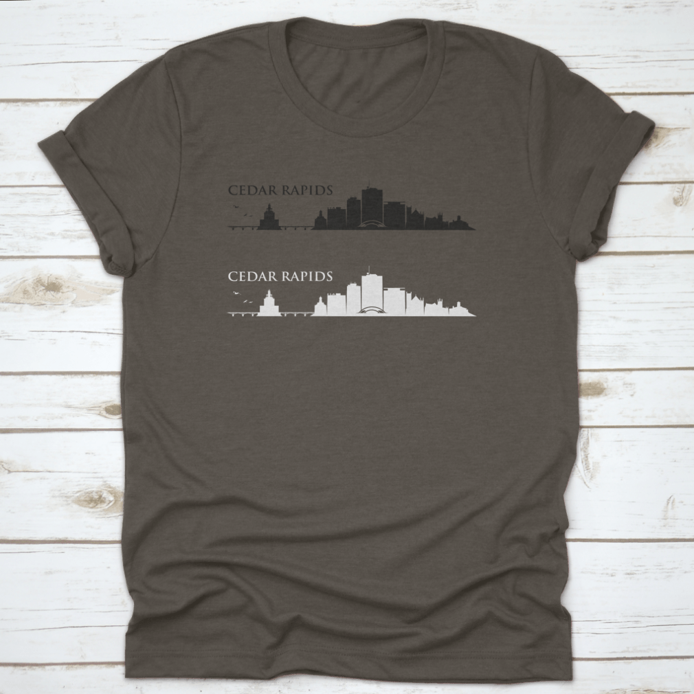 Cedar Rapids skyline vector design on cotton apparel, showcasing urban landscape.