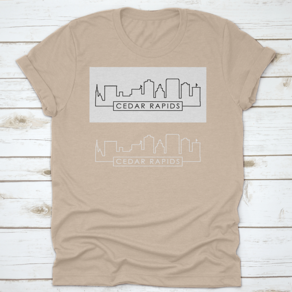 Cedar Rapids Skyline Linear Style shirt featuring a skyline graphic, made from 100% cotton with a classic fit.