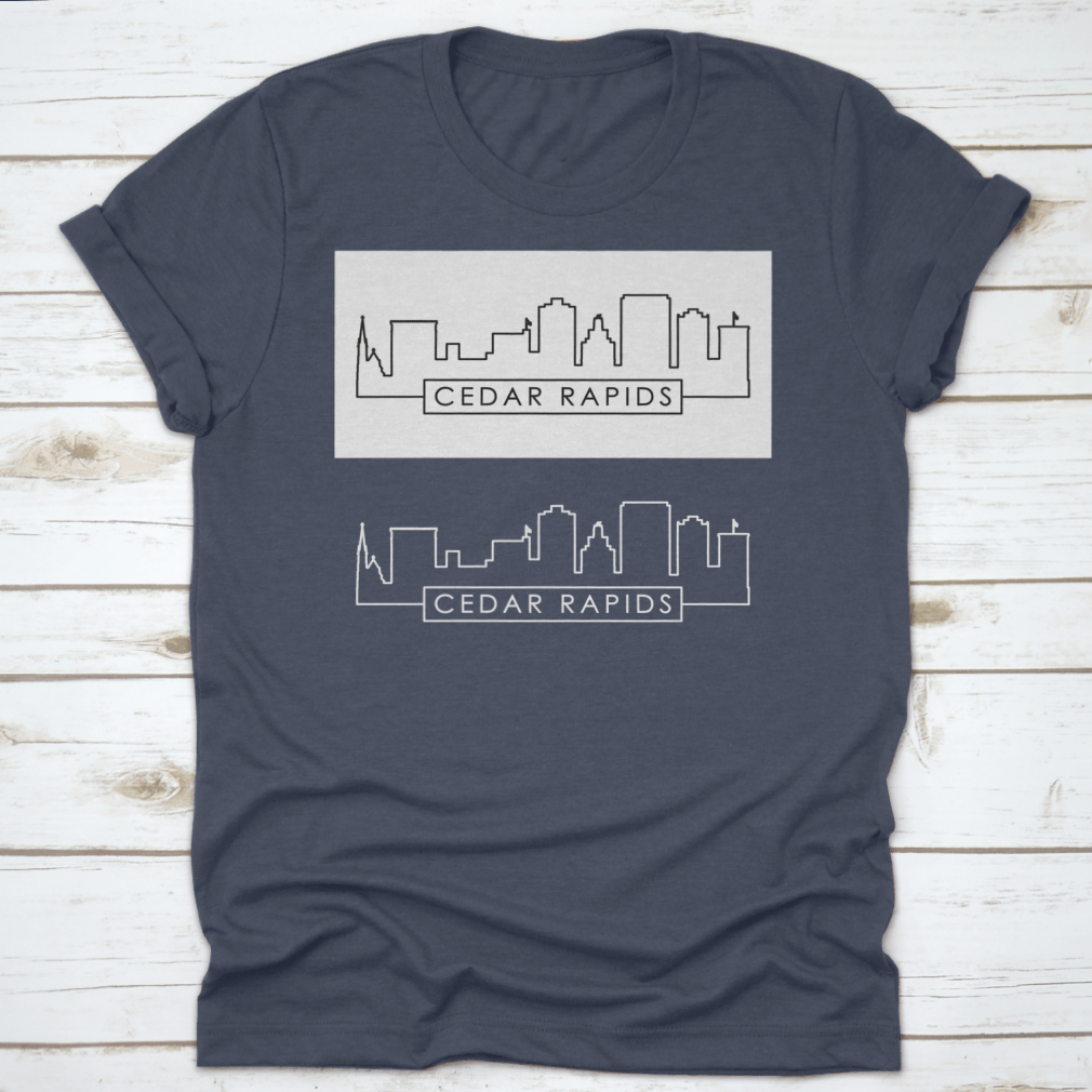 Cedar Rapids Skyline Linear Style shirt featuring a skyline graphic, made from 100% cotton with a classic fit.