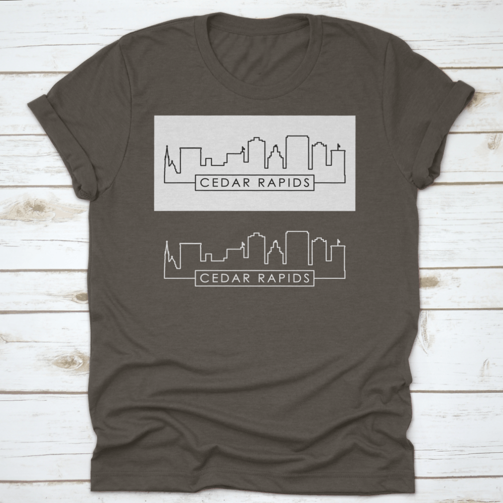 Cedar Rapids Skyline Linear Style shirt featuring a skyline graphic, made from 100% cotton with a classic fit.