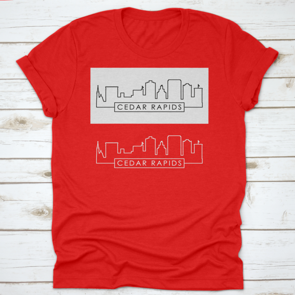 Cedar Rapids Skyline Linear Style shirt featuring a skyline graphic, made from 100% cotton with a classic fit.