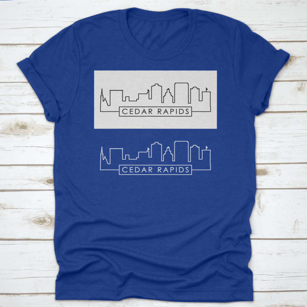 Cedar Rapids Skyline Linear Style shirt featuring a skyline graphic, made from 100% cotton with a classic fit.