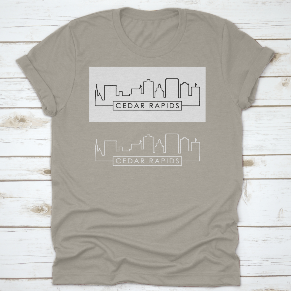Cedar Rapids Skyline Linear Style shirt featuring a skyline graphic, made from 100% cotton with a classic fit.