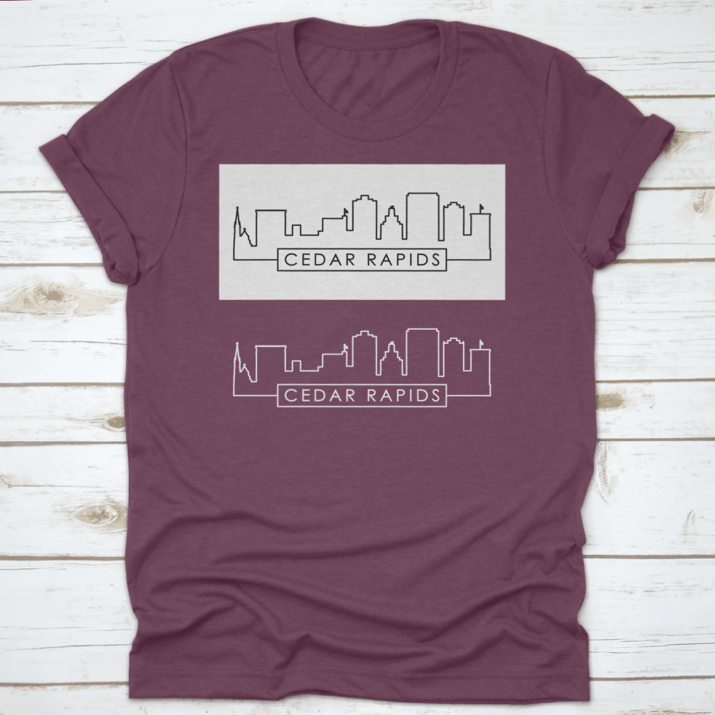 Cedar Rapids Skyline Linear Style shirt featuring a skyline graphic, made from 100% cotton with a classic fit.