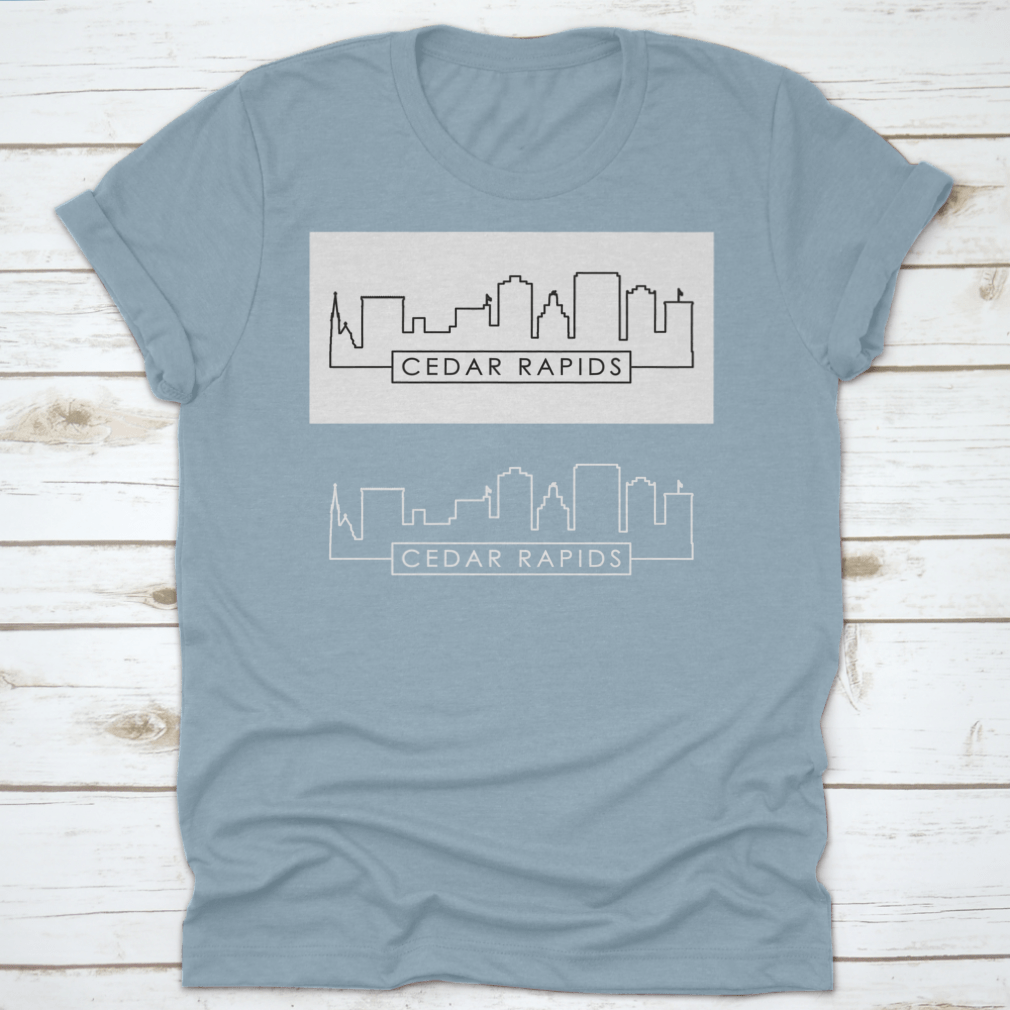 Cedar Rapids Skyline Linear Style shirt featuring a skyline graphic, made from 100% cotton with a classic fit.