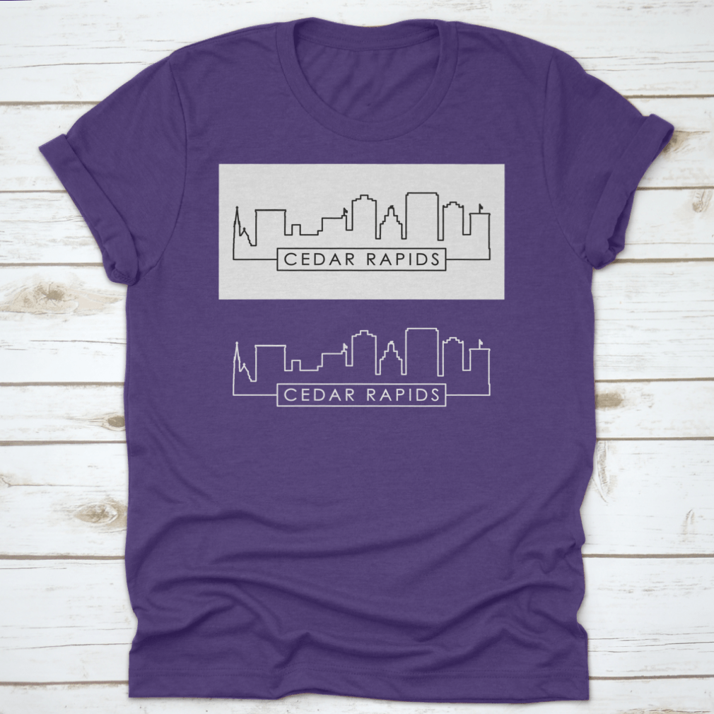 Cedar Rapids Skyline Linear Style shirt featuring a skyline graphic, made from 100% cotton with a classic fit.
