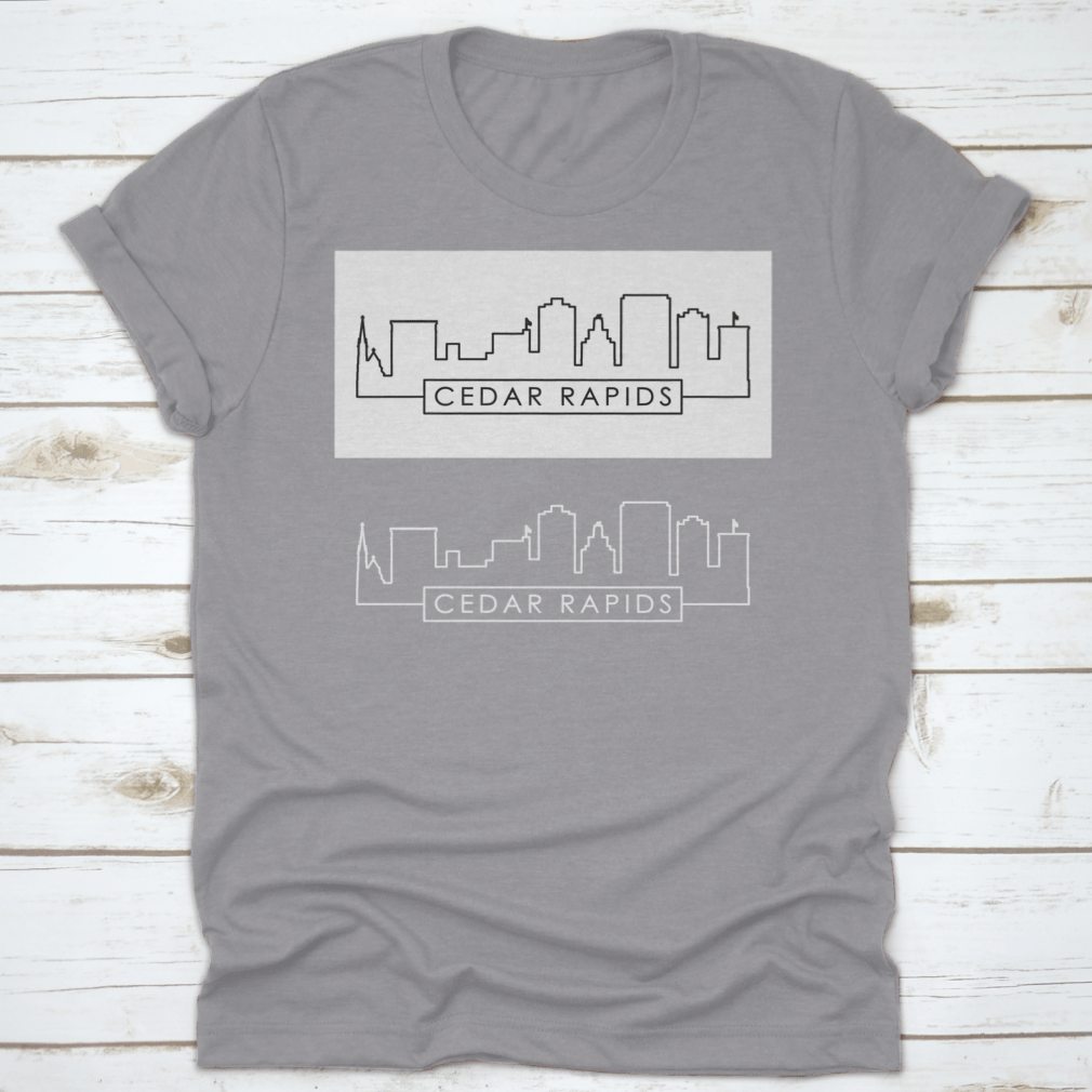 Cedar Rapids Skyline Linear Style shirt featuring a skyline graphic, made from 100% cotton with a classic fit.