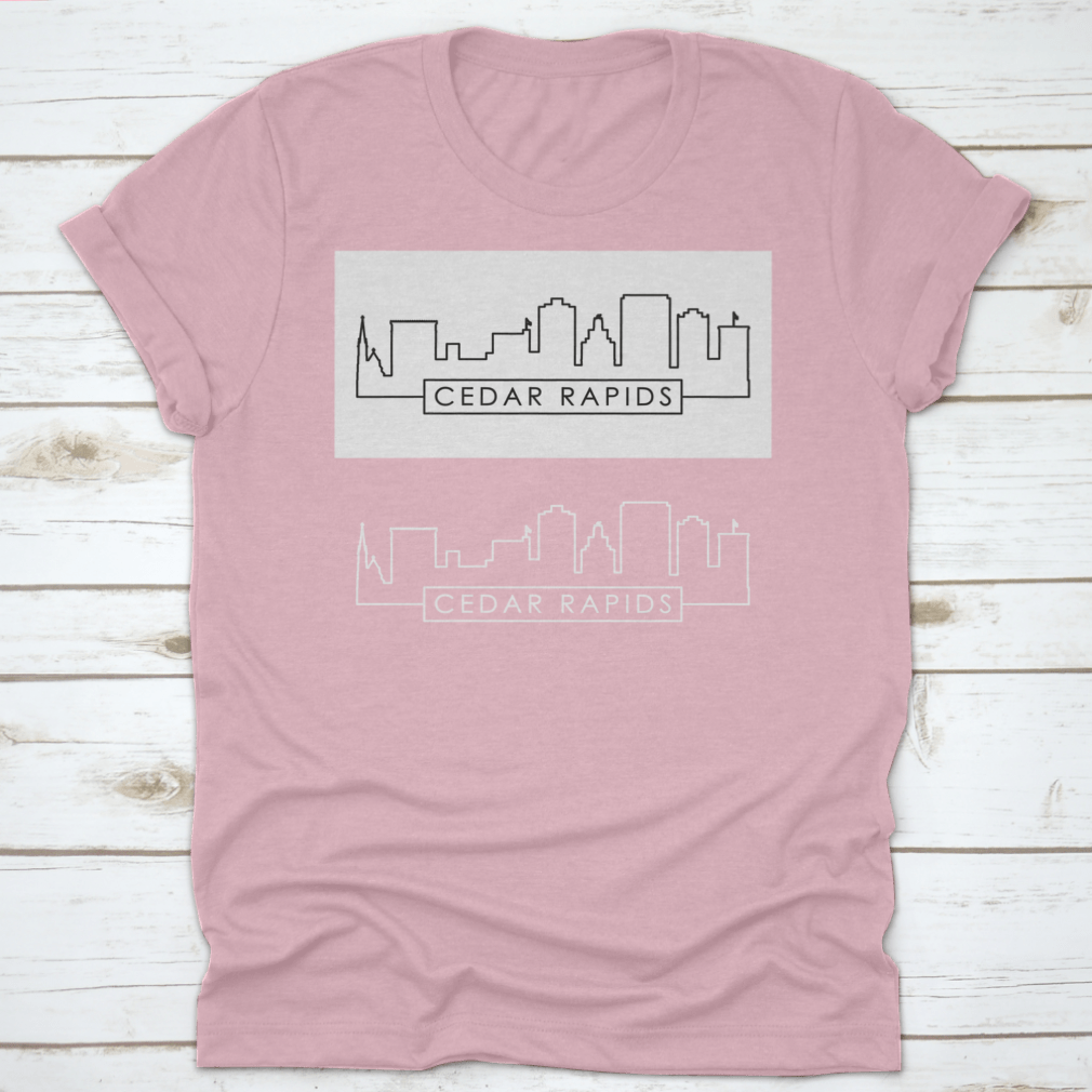 Cedar Rapids Skyline Linear Style shirt featuring a skyline graphic, made from 100% cotton with a classic fit.