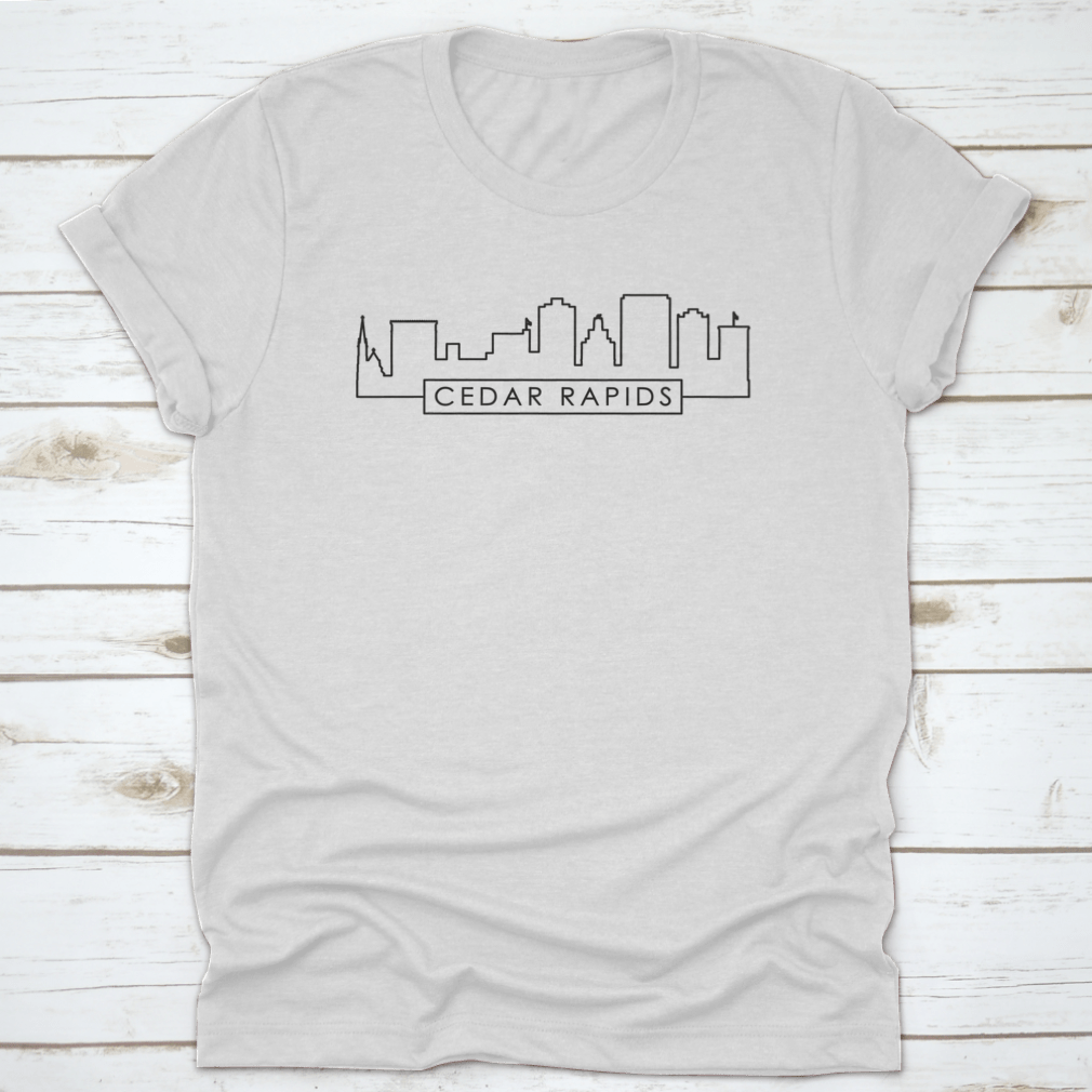 Cedar Rapids Skyline Linear Style shirt featuring a skyline graphic, made from 100% cotton with a classic fit.