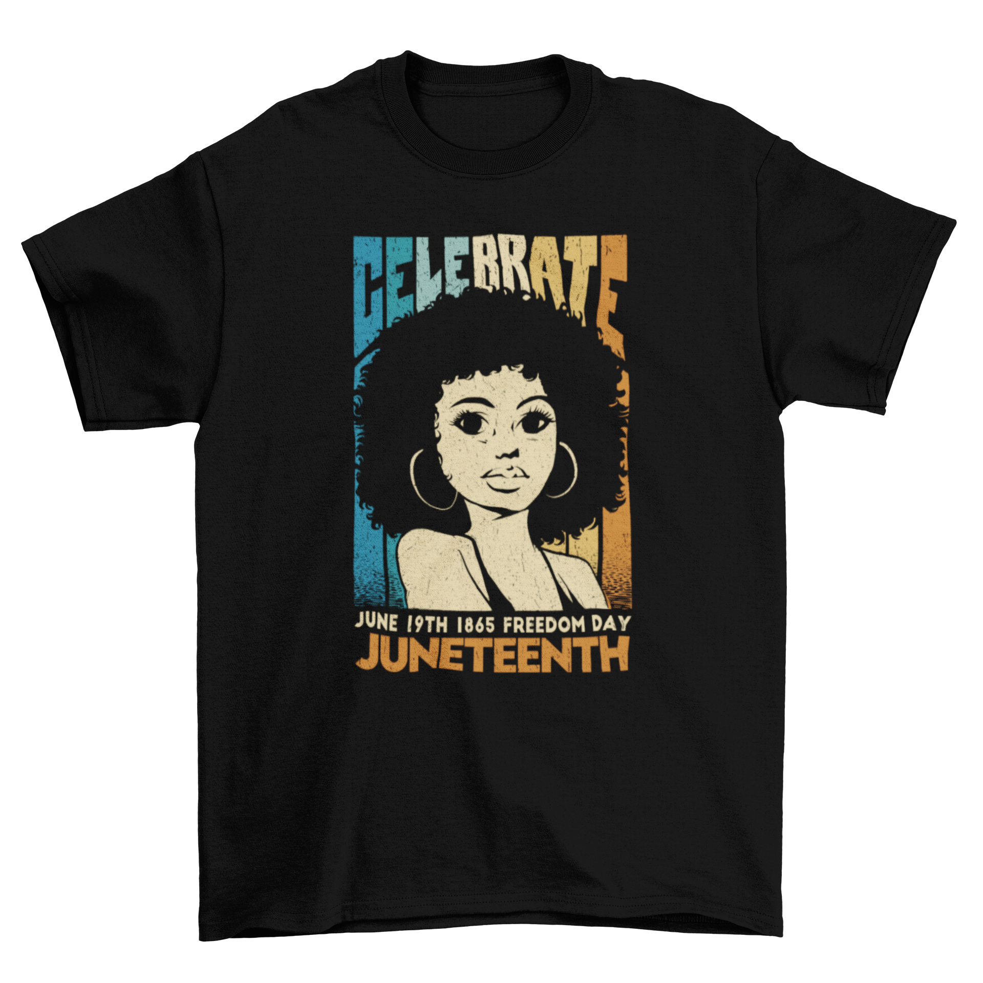 Celebrate Juneteenth woman t-shirt featuring an empowering design with the quote 'Celebrate Juneteenth'.