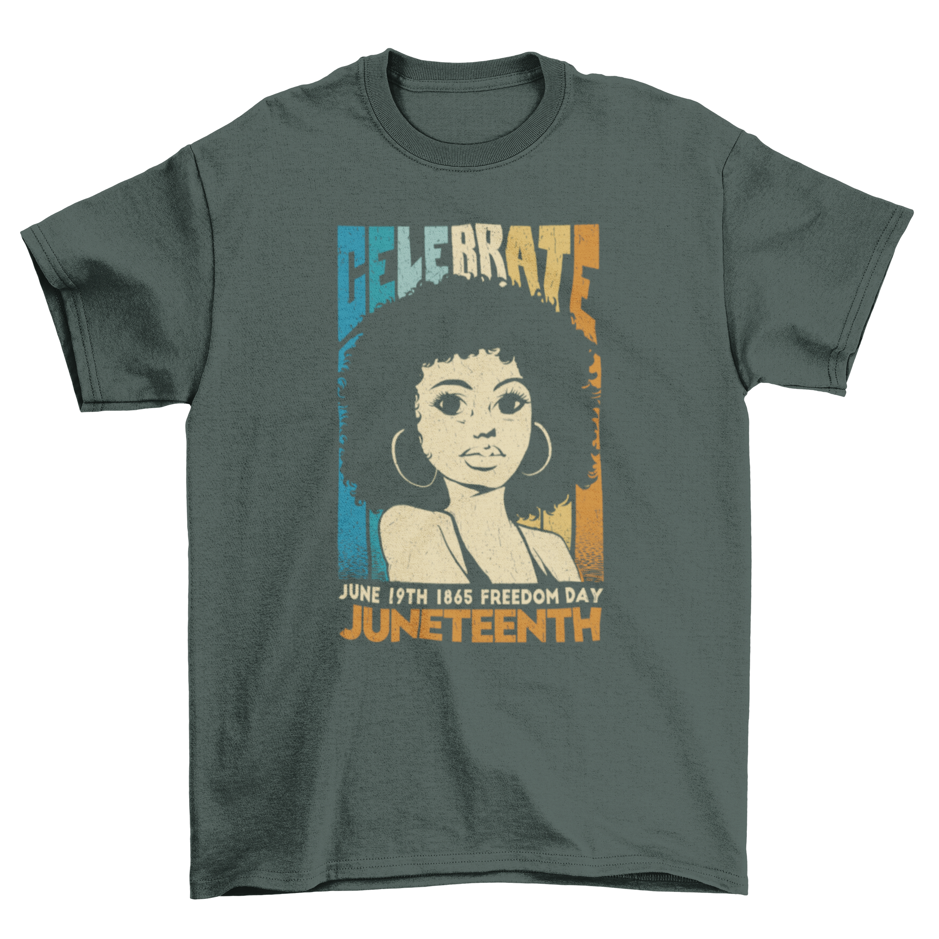 Celebrate Juneteenth woman t-shirt featuring an empowering design with the quote 'Celebrate Juneteenth'.