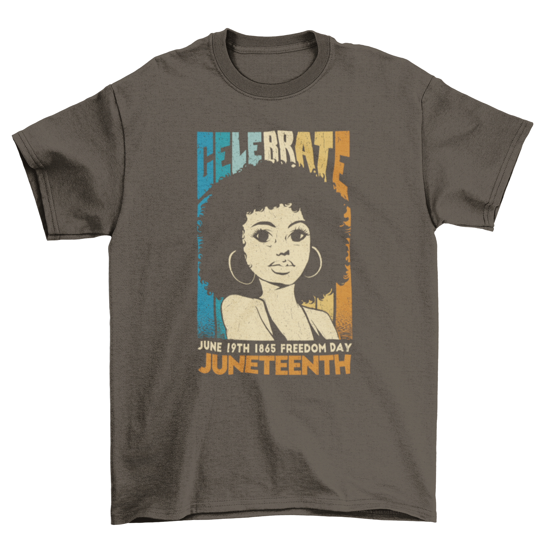 Celebrate Juneteenth woman t-shirt featuring an empowering design with the quote 'Celebrate Juneteenth'.