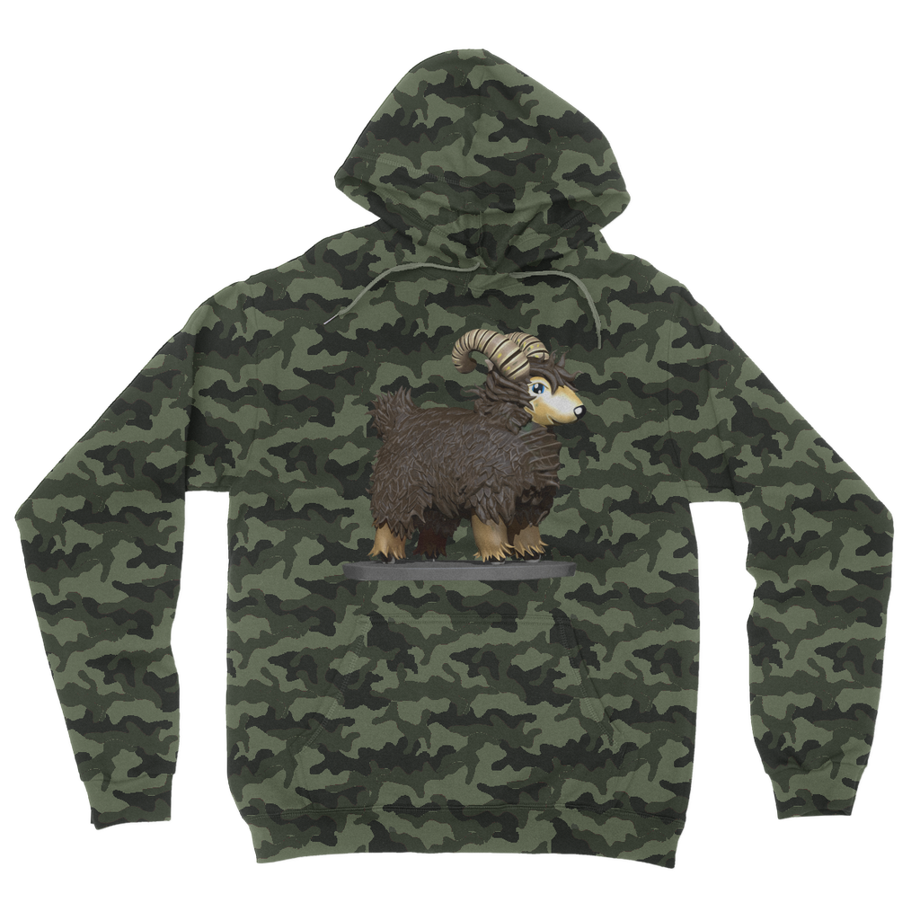 CG Brown Sheep Camouflage Adult Hoodie featuring a classic camo print, double fabric hood, and kangaroo pouch pocket.
