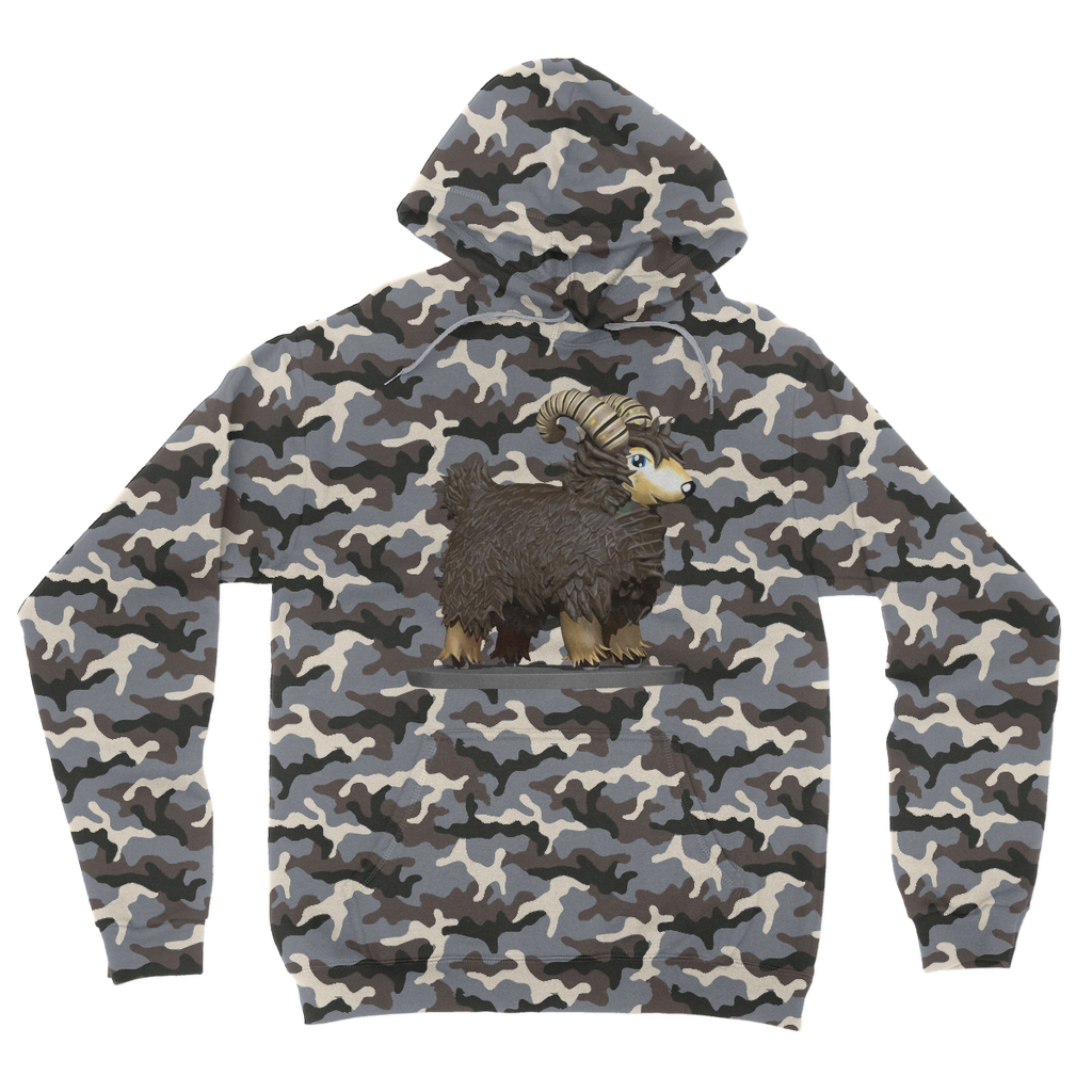 CG Brown Sheep Camouflage Adult Hoodie featuring a classic camo print, double fabric hood, and kangaroo pouch pocket.