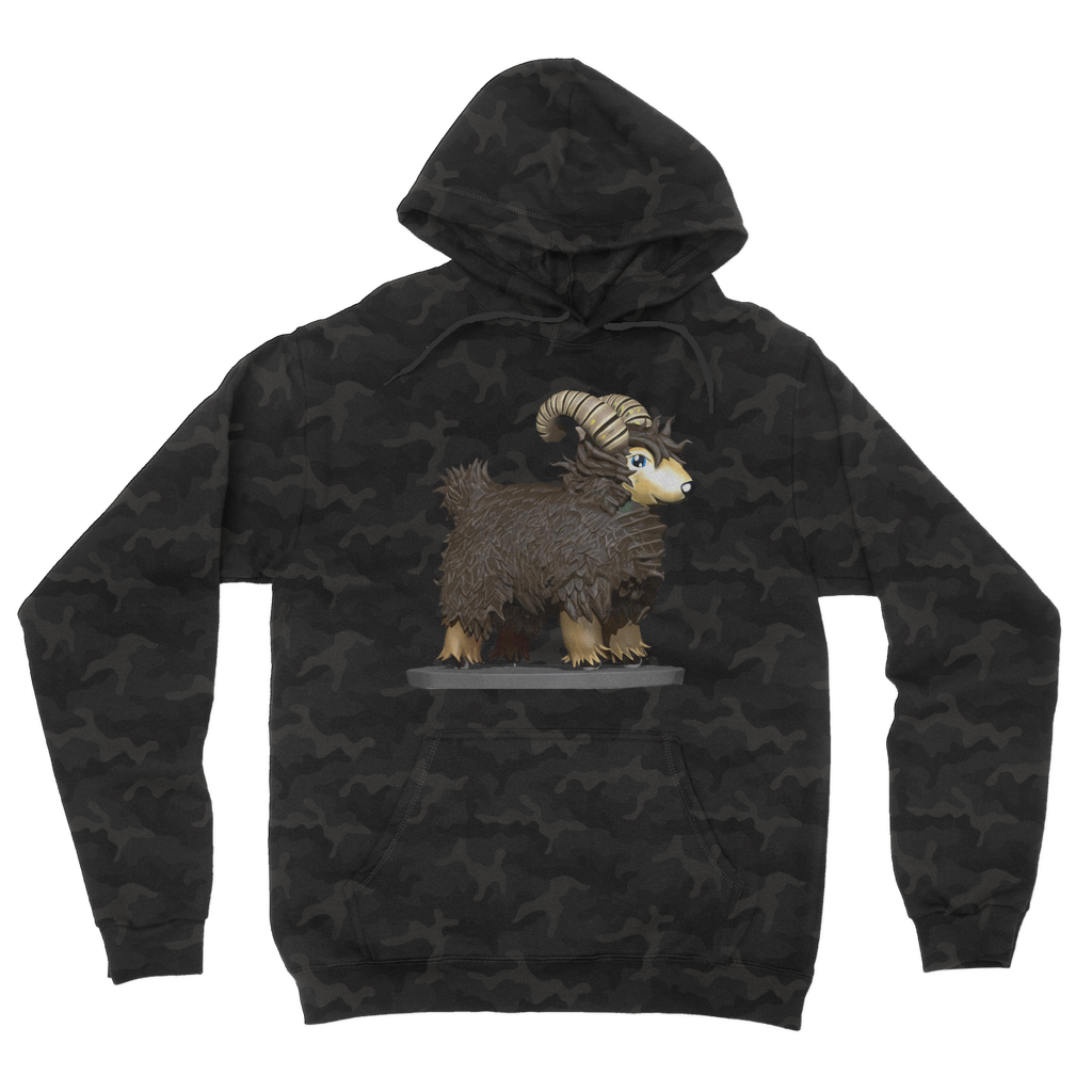CG Brown Sheep Camouflage Adult Hoodie featuring a classic camo print, double fabric hood, and kangaroo pouch pocket.