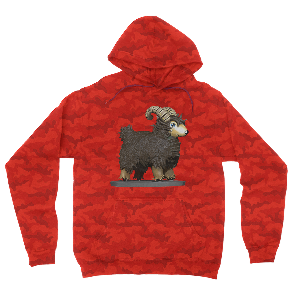 CG Brown Sheep Camouflage Adult Hoodie featuring a classic camo print, double fabric hood, and kangaroo pouch pocket.