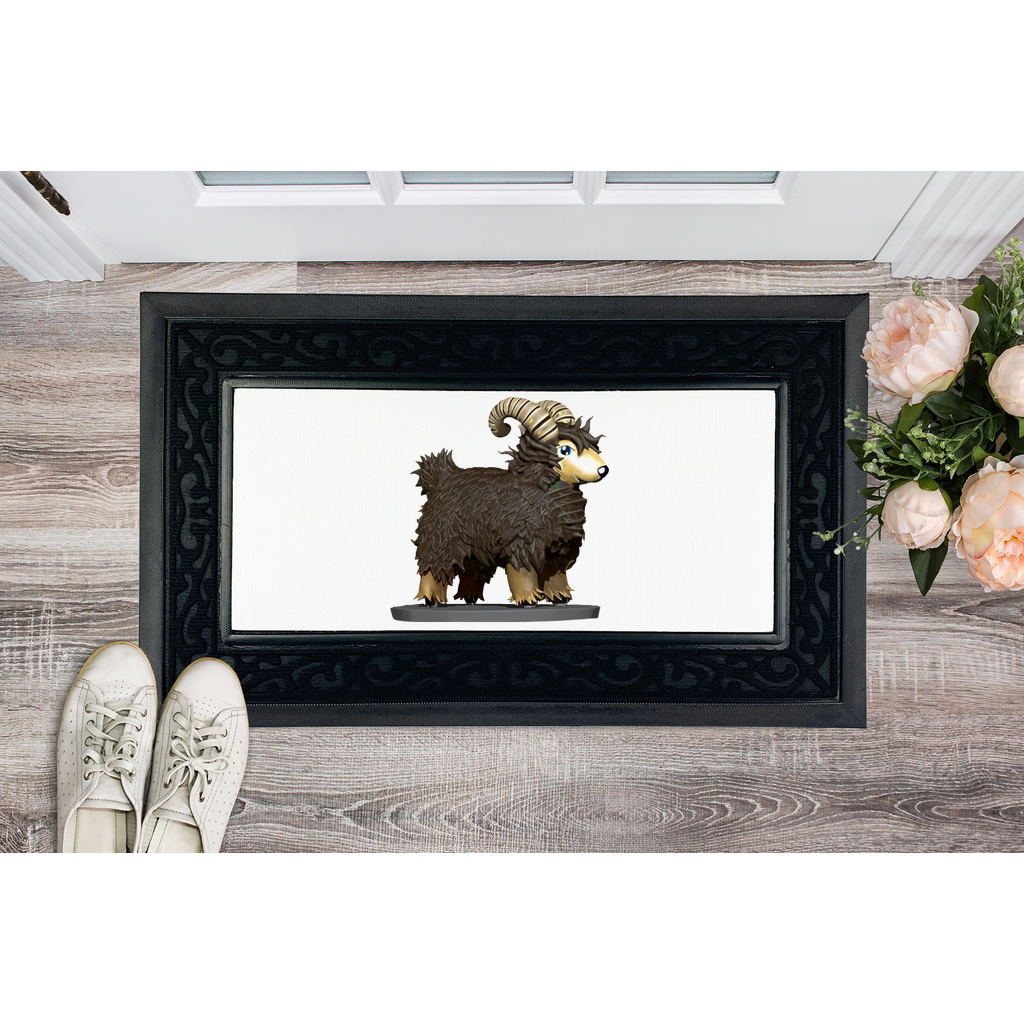 CG Brown Sheep Sublimation Heavy Duty Door Mat with a removable fabric center and non-slip rubber base, featuring a classy brush border.