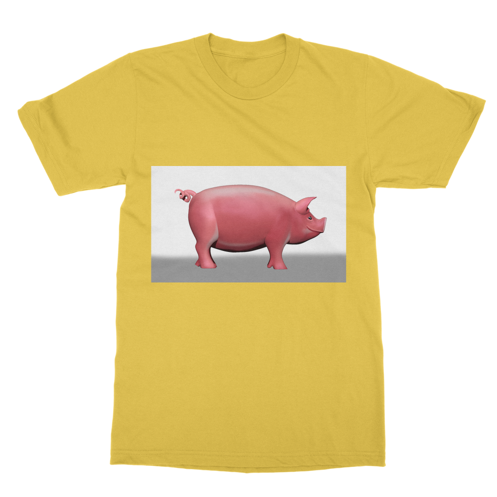 CG Pig Classic Adult T-Shirt in various colors, showcasing its soft fabric and round neck design.