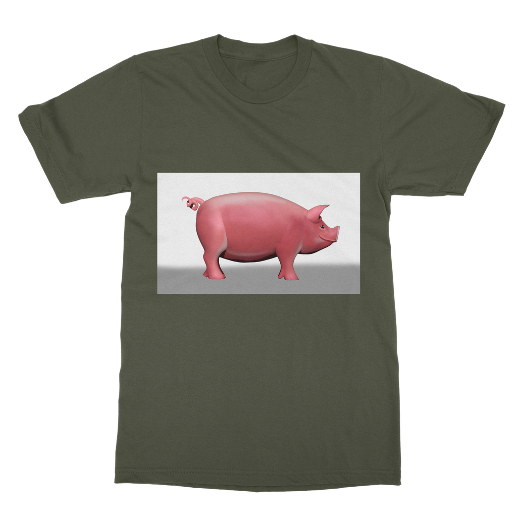 CG Pig Classic Adult T-Shirt in various colors, showcasing its soft fabric and round neck design.