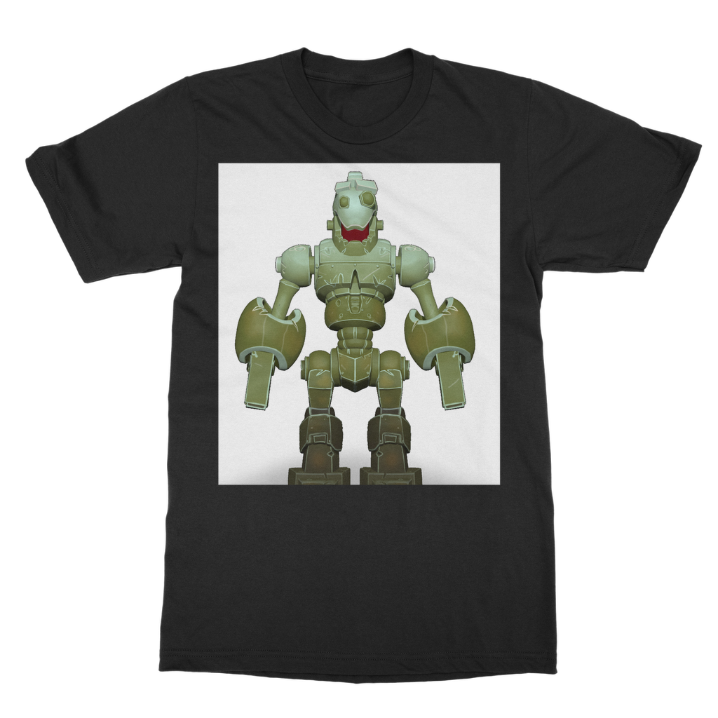 CG Robot Character Classic Adult T-Shirt featuring a soft-style round neck and short sleeves, made from 100% cotton.