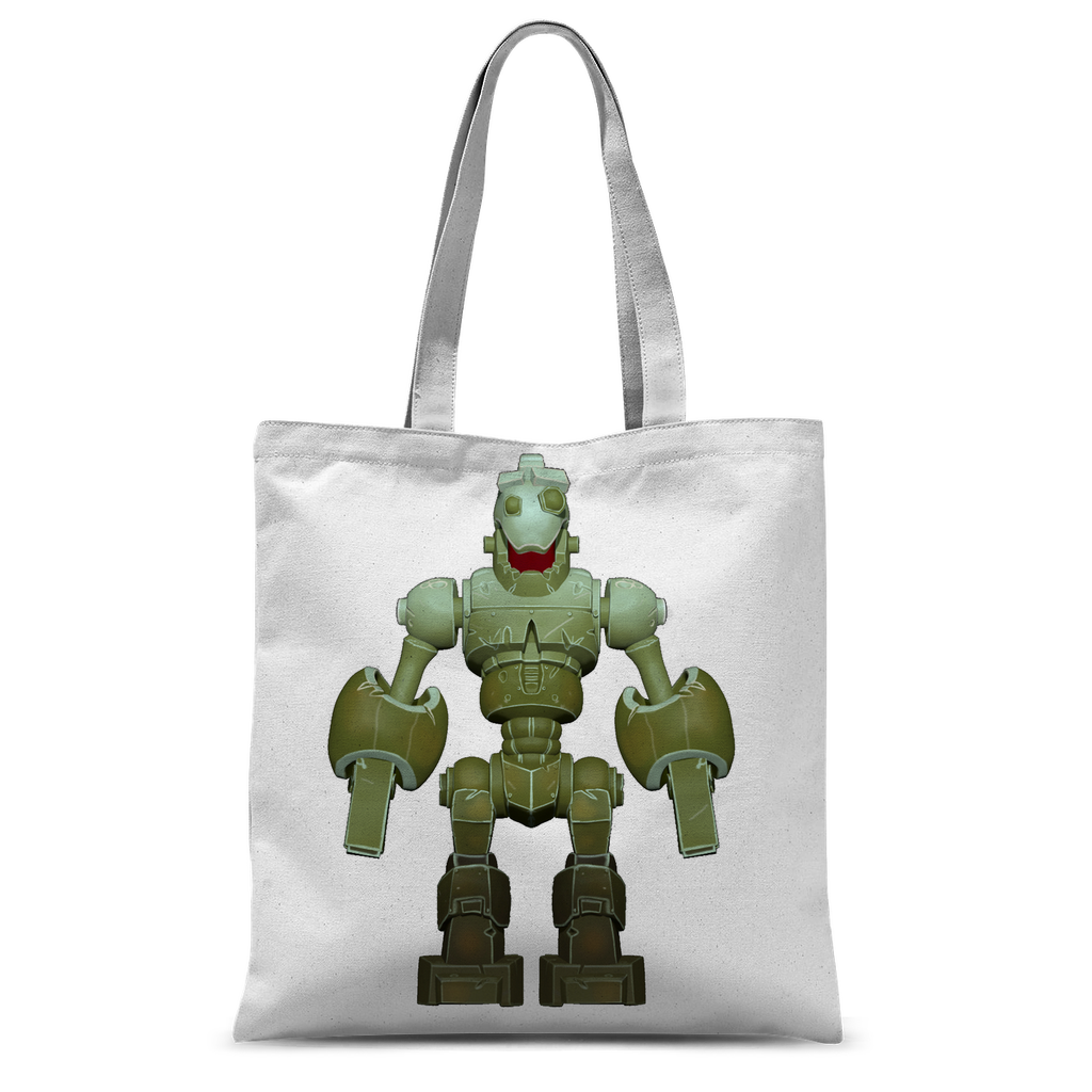 CG Robot Character Classic Sublimation Tote Bag with customizable design, featuring long handles and made from durable 300D polyester.