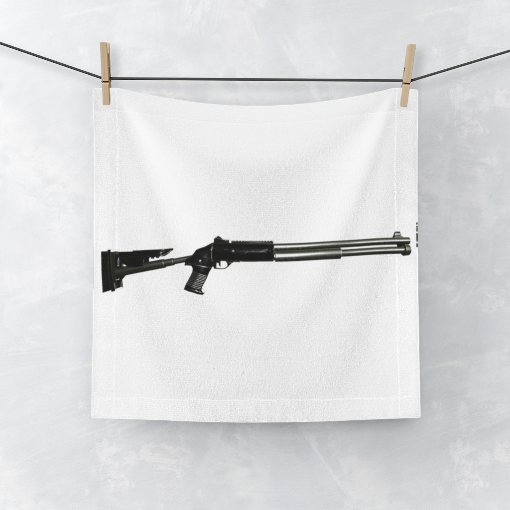 CG Shotgun Face Towel featuring a customizable polyester front and soft cotton back, ideal for personal use or gifting.