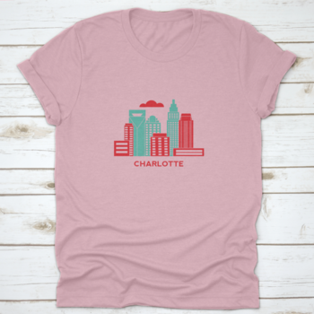 A retro vector illustration of Charlotte's skyline, showcasing iconic buildings and architecture in a stylish design.