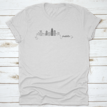 Charlotte City Skyline Doodle Art Shirt showcasing a unique skyline design on a comfortable cotton fabric.