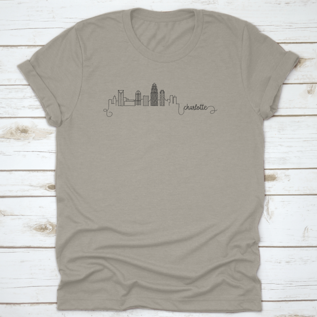 Charlotte City Skyline Doodle Art Shirt showcasing a unique skyline design on a comfortable cotton fabric.