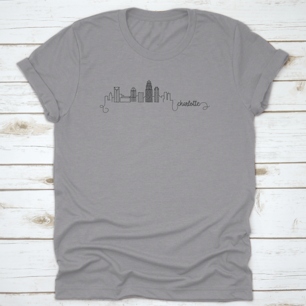 Charlotte City Skyline Doodle Art Shirt showcasing a unique skyline design on a comfortable cotton fabric.