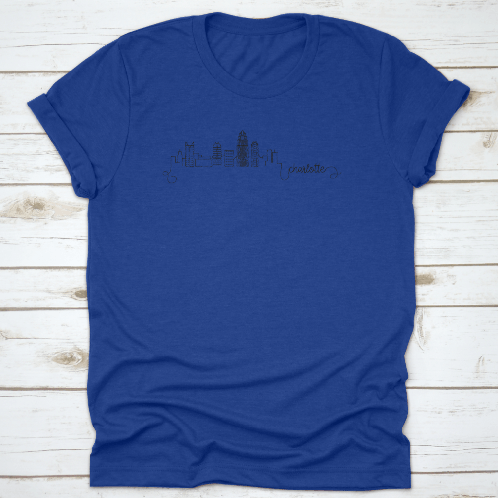 Charlotte City Skyline Doodle Art Shirt showcasing a unique skyline design on a comfortable cotton fabric.