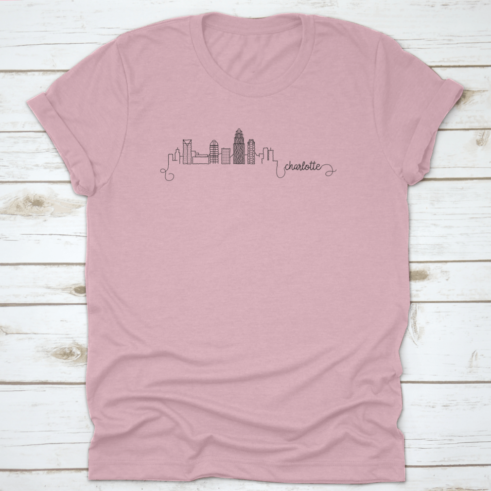 Charlotte City Skyline Doodle Art Shirt showcasing a unique skyline design on a comfortable cotton fabric.