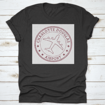Charlotte Douglas Airport Stamp logo t-shirt in grey, showcasing a round logo design.