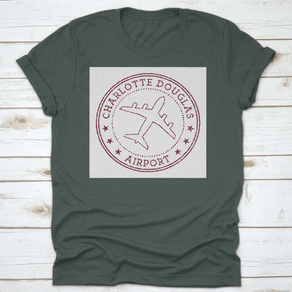 Charlotte Douglas Airport Stamp logo t-shirt in grey, showcasing a round logo design.