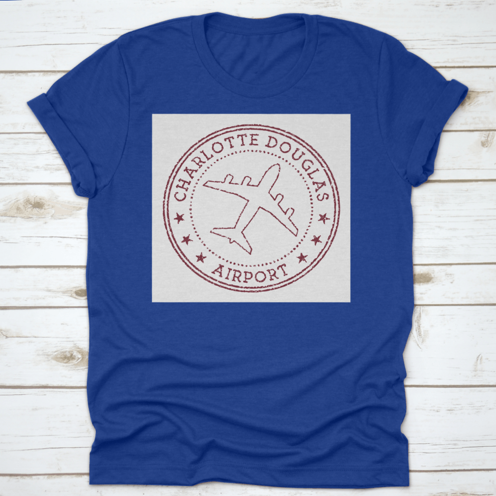 Charlotte Douglas Airport Stamp logo t-shirt in grey, showcasing a round logo design.