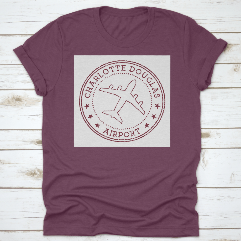 Charlotte Douglas Airport Stamp logo t-shirt in grey, showcasing a round logo design.