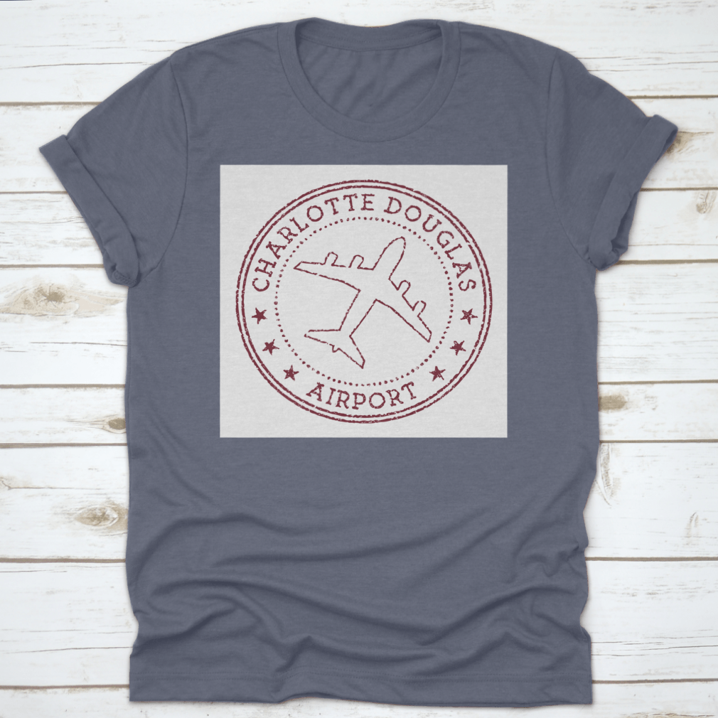 Charlotte Douglas Airport Stamp logo t-shirt in grey, showcasing a round logo design.