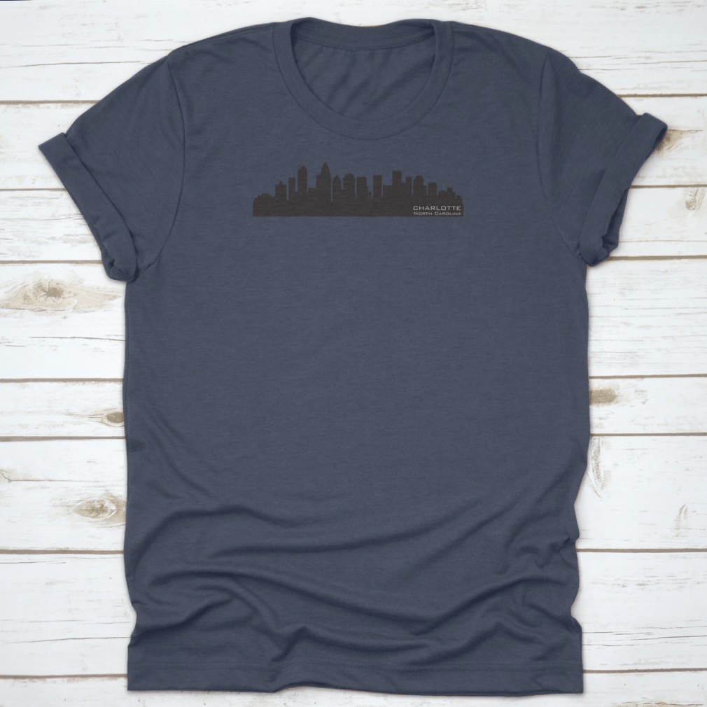 Detailed vector silhouette of the Charlotte, North Carolina skyline showcasing iconic buildings and structures.
