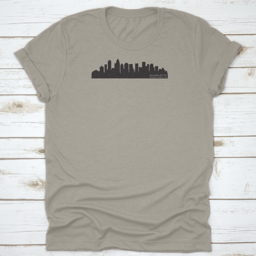 Detailed vector silhouette of the Charlotte, North Carolina skyline showcasing iconic buildings and structures.