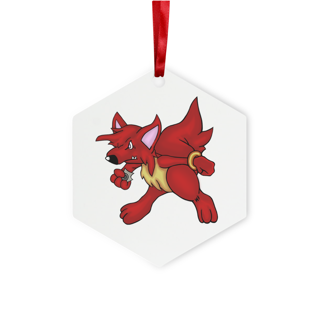 CharVees Metal Hanging Ornament in hexagon and star shapes, featuring a gloss white finish and red ribbon.