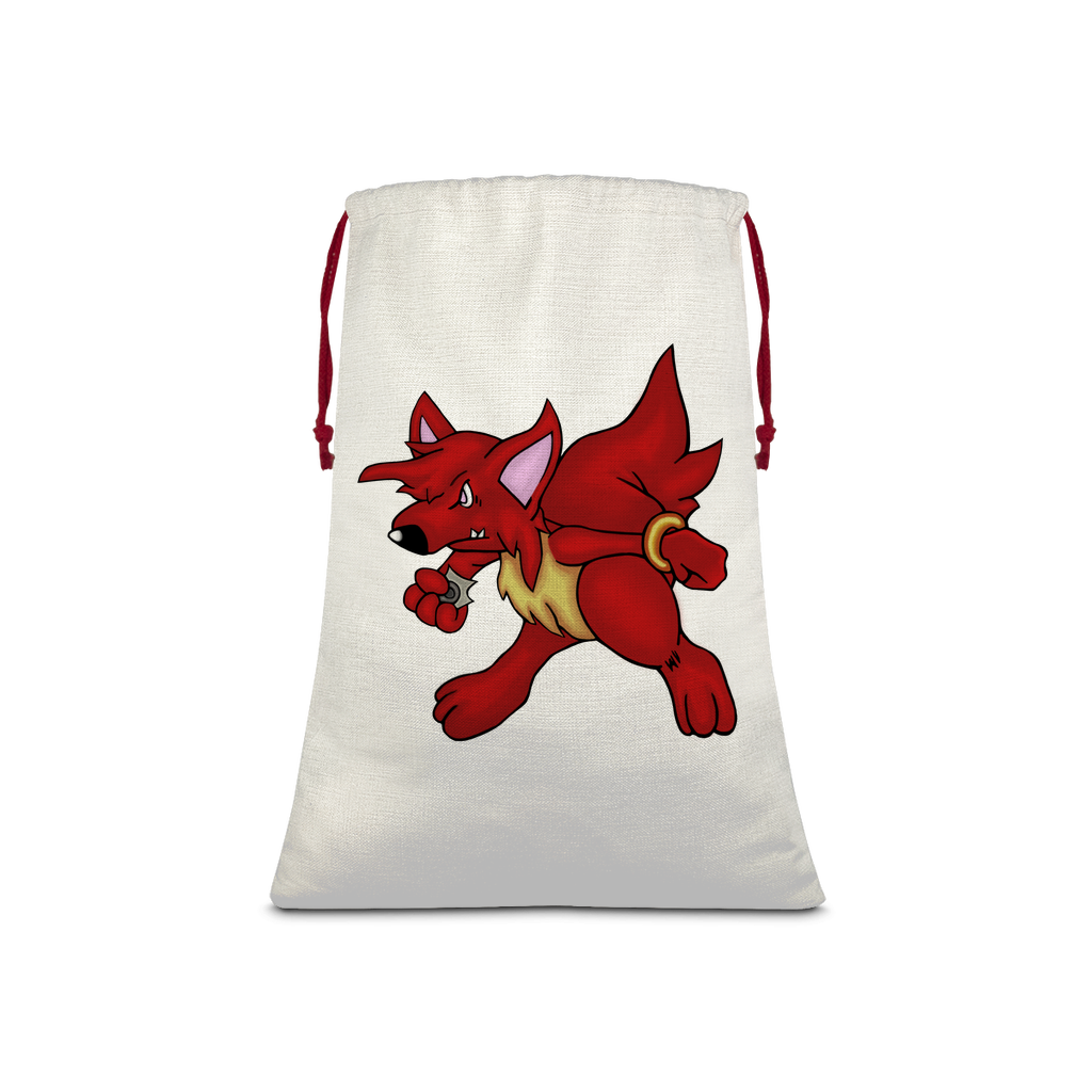 CharVees Sublimation Linen Drawstring Sack with red drawstring, showcasing its linen effect and eco-friendly print, ideal for Christmas gifts.