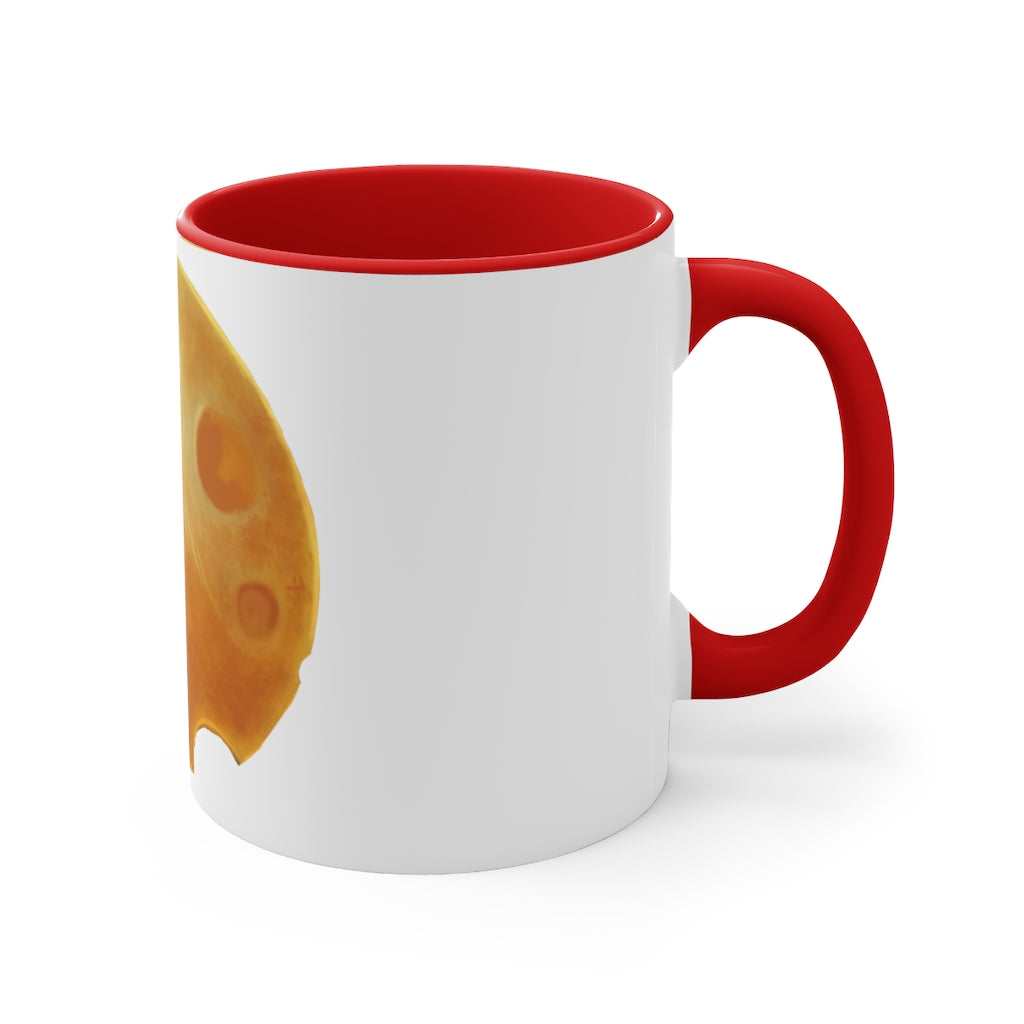 Cheese Accent Coffee Mug, 11oz with colorful interior and C-handle, perfect for coffee and tea.