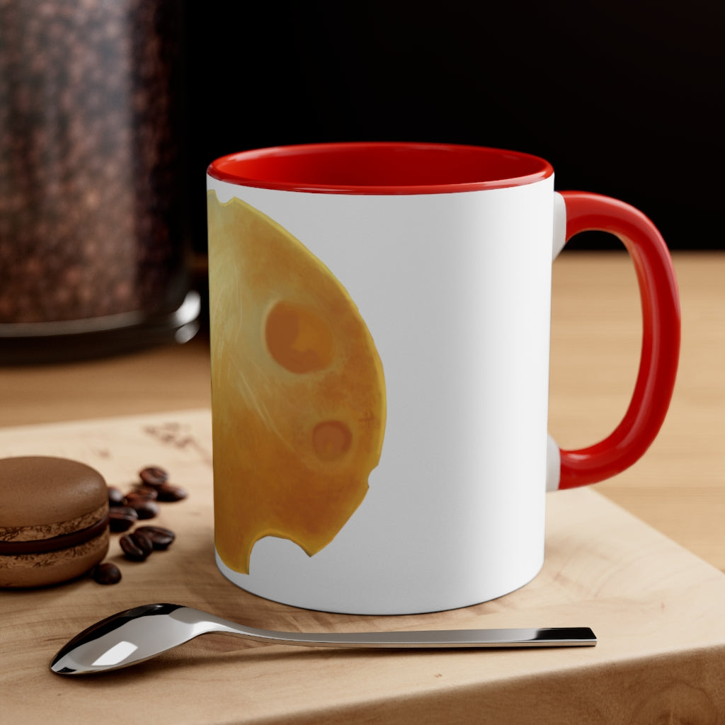 Cheese Accent Coffee Mug, 11oz with colorful interior and C-handle, perfect for coffee and tea.