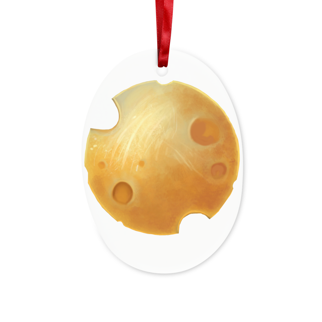 Cheese Ceramic Hanging Ornament with red ribbon and gold string, perfect for Christmas decoration.