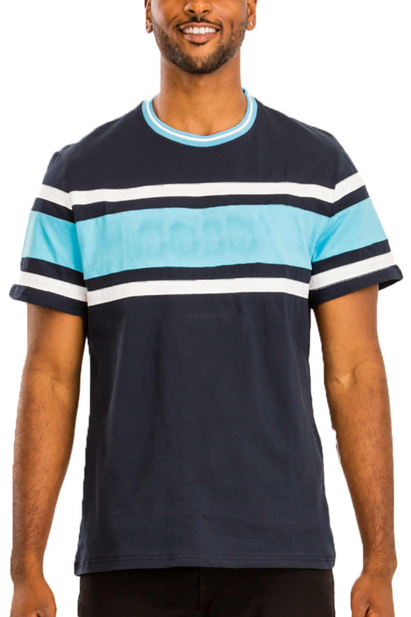 Chest Block T-shirt featuring a trendy three-way color block design in soft cotton fabric, perfect for casual wear.