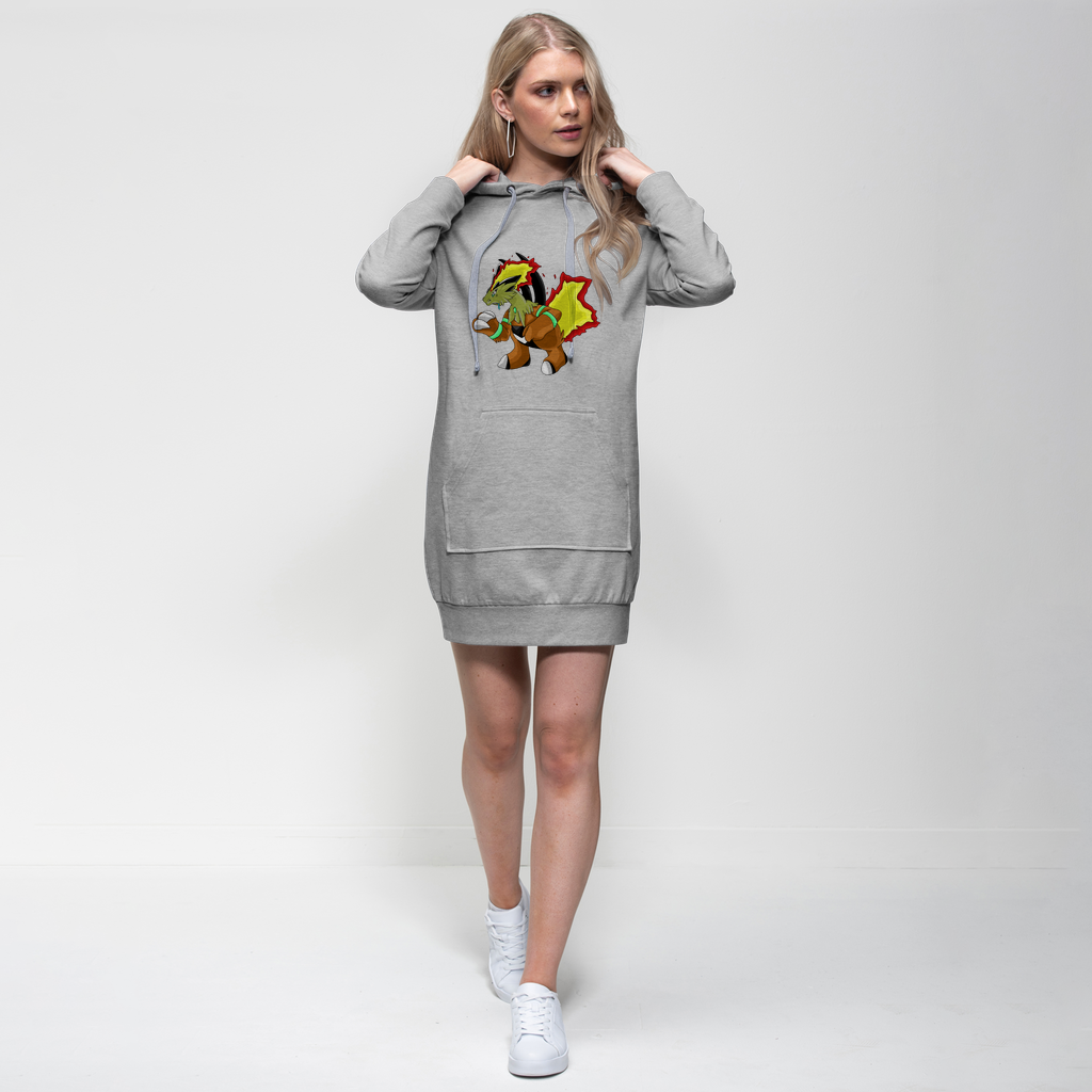 Chibakzu Premium Adult Hoodie Dress featuring a relaxed fit, hood with drawstring, and kangaroo pouch pocket in a stylish design.