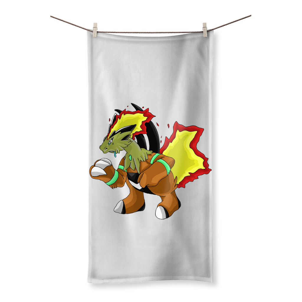 Chibakzu Sublimation All Over Towel showcasing vibrant sublimation print on polyester front and soft cotton back, available in various sizes.