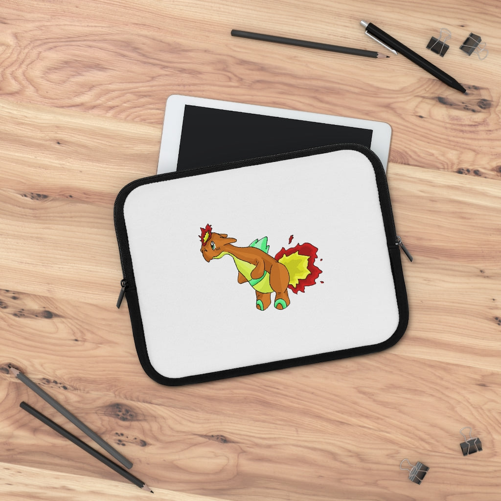 Chibiki Laptop Sleeve featuring a customizable front design and black polyester back, showcasing its water-resistant and durable construction.