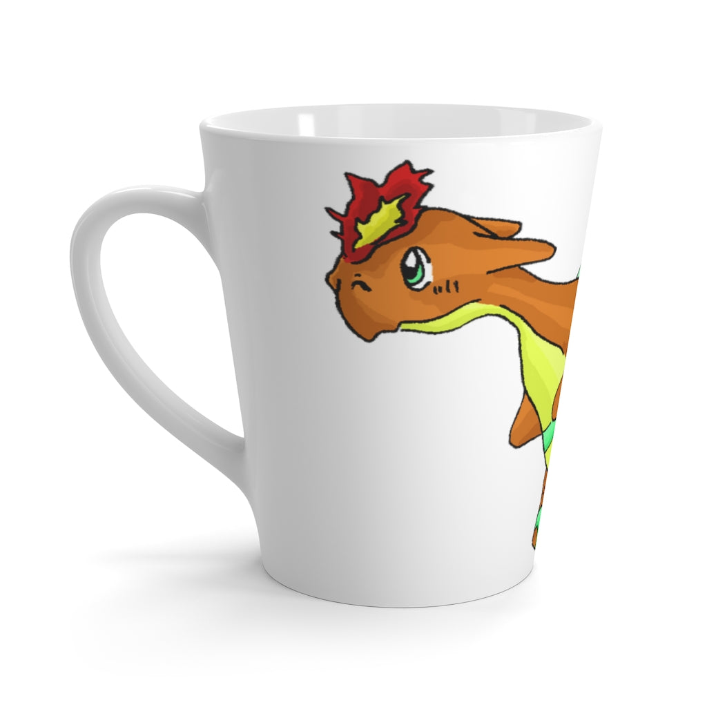 Chibiki Latte Mug in white ceramic with rounded corners and C-handle, showcasing vibrant sublimation printing.