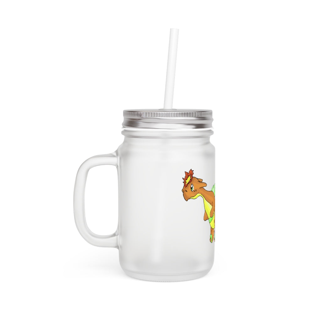 Chibiki Mason Jar with frosted glass finish, straw, and lid, perfect for personalized drinks.